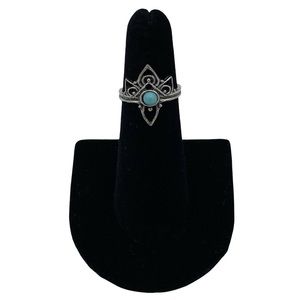 Vintage Bohemian Turquoise Crown Sterling Silver Ring